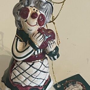 Blue Sky Snowman Figurine with Red and Green Accents